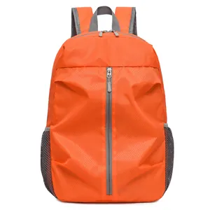 Lightweight orange and grey outdoor travel backpack with large capacity and grid pattern