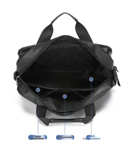 Dettaglio del vano laptop, tasca interna con cerniera e scomparto principale della borsa