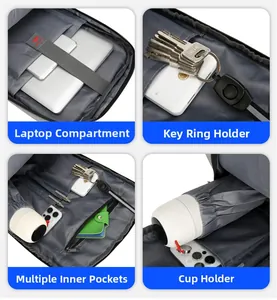 Detailed interior of the laptop backpack with laptop compartment and key fob storage