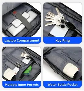 Detailed internal compartments showing laptop sleeve, key hook and storage pockets