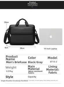 Dettaglio della valigetta Oxford nera con dimensioni 38x29x8cm per laptop e tablet