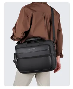 Dettagli borsa porta pc da uomo in tessuto impermeabile con tasche frontali multifunzionali