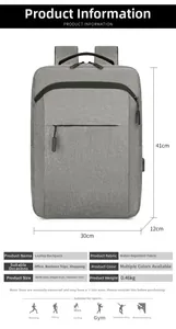 Detailed size chart of the light grey waterproof 16-inch laptop backpack with dimensions