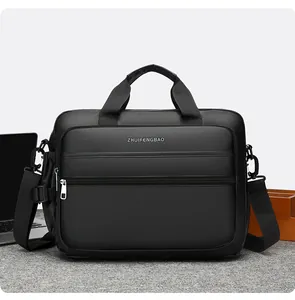 Borsa porta PC nera impermeabile in tessuto Oxford con tracolla regolabile e multi-tasca