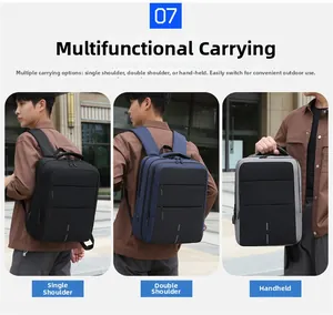 Waterproof laptop backpack shown in three carrying styles: shoulder, hand, and double strap