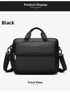 Vista frontale borsa da lavoro in Oxford nero impermeabile per laptop e PC