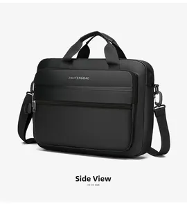 Vista laterale di borsa da lavoro nera in tessuto Oxford impermeabile per laptop
