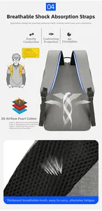 Detail of S-shaped shock-absorbing straps and 3D breathable mesh on the grey backpack