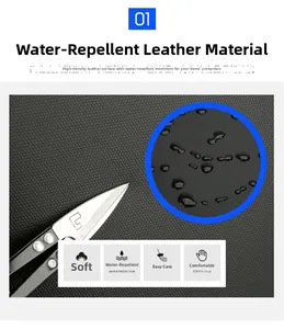 Water-resistant honeycomb fabric detail showing water droplets on black laptop backpack