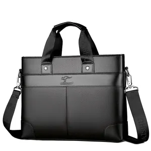 Maletín de Negocios para Hombre Cuero PU Textura Lichi Bolso de Mano Gran Capacidad Bandolera para Portátil Oficina