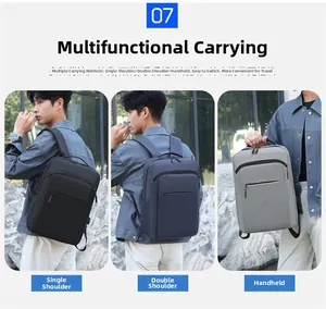 Three-way carry business backpack showing shoulder, handheld, and dual back modes with USB