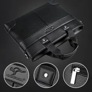 Maletín de negocios para hombre en cuero negro con cremalleras metálicas de alta calidad