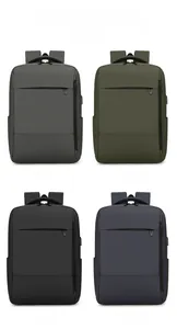 Detail of laptop backpack in four colors with USB port and waterproof fabric
