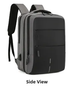 Oblique side view of waterproof Oxford cloth business laptop backpack with USB port