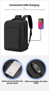 Detail showing side USB charging port and internal power bank cable connection