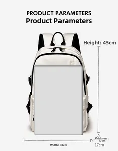 Detailed dimension guide showing 45cm height and capacity for a laptop in this white backpack