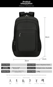 Tableau des dimensions du sac à dos étanche pour ordinateur en tissu Oxford 35x56x21cm