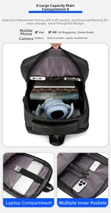 Detailed view of spacious purple interior with laptop sleeve and multi-pockets organizer