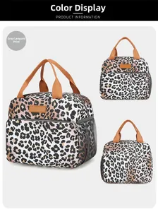 Vues multiples du sac à déjeuner isotherme à motif léopard gris avec poches filet