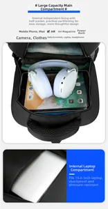 Vue détaillée de l'intérieur du sac à dos avec compartiment pour ordinateur 15,6 pouces