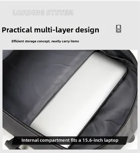 Detail view of internal padded compartment for a 15.6 inch laptop in hiking backpack