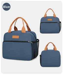 Sac à lunch isotherme bleu avec poche zippée et détails de rangement en filet