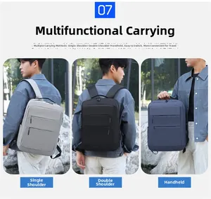 Détail du sac à dos étanche en tissu Oxford montrant les options gris, noir et marine
