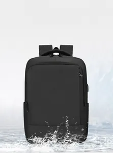 Waterproof detail of black business laptop backpack showing water-resistant fabric