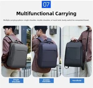 Three-way carry business backpack showing single shoulder, double shoulder and handbag modes