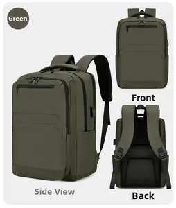 Waterproof business backpack in army green with USB port and ergonomic back support