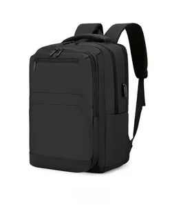 Detail view of business backpack with USB charging port and thick padded handle