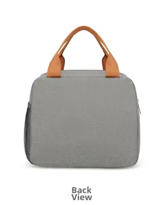 Vue arrière du sac à lunch thermique gris avec poignée orange et poche filet