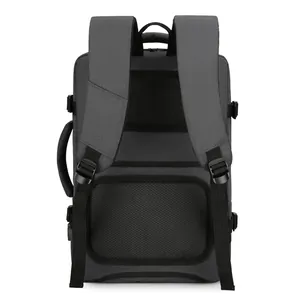 Modern minimalist 16-inch laptop backpack with ergonomic breathable back padding and grey fabric