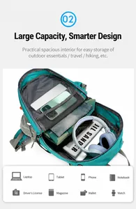 Vista detallada del interior de la mochila de senderismo para portátil y equipo