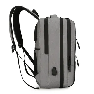 Waterproof grey Oxford cloth business backpack with USB charging port and multi-layer design