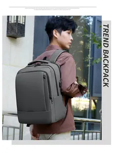 Business laptop backpack with USB charging port shown on a male model in urban setting