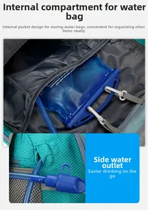 Detalle de mochila de senderismo con sistema de hidratación de 2,0L y capa interna