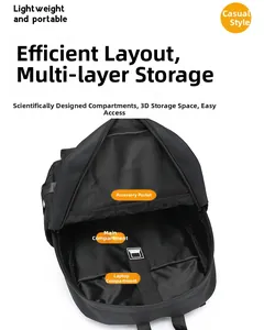 Detail view of large capacity black laptop backpack with padded internal compartments
