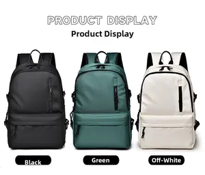 Waterproof nylon backpacks shown in black, dark green, and cream white variants