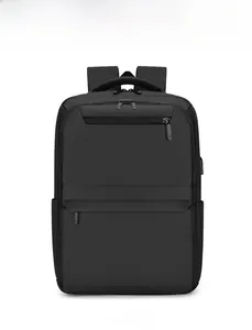 Front view angle of black expandable business travel backpack with waterproof fabric