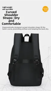 Ergonomic breathable curved shoulder straps on a black travel laptop backpack detail