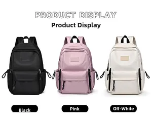 Vue détaillée des sacs à dos grande capacité en noir, rose et blanc crème pour femmes