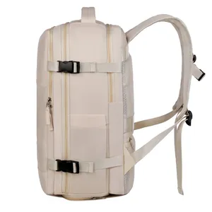 Mochila de viaje de negocios blanca crema con compartimento para zapatos y expansión
