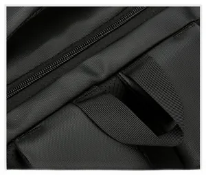 Detail of reinforced stitching and waterproof nylon texture on professional business backpack