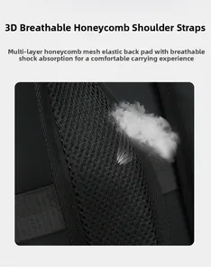 Detail view of 3D breathable honeycomb mesh shoulder straps for travel backpack comfort