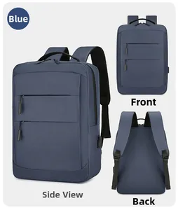 Détails du sac à dos bleu pour ordinateur avec port USB et bretelles rembourrées