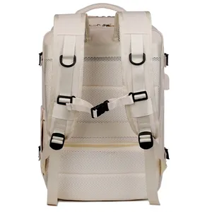 Mochila de viaje grande con compartimento para portátil y respaldo de malla crema