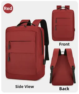 Détails d'un sac à dos d'affaires bordeaux en tissu Oxford avec port USB intégré