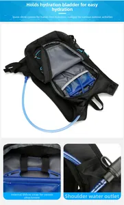 Detail view of large-capacity outdoor backpack with water bladder and drinking tube system