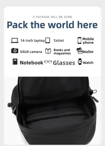 Internal view of the laptop backpack showing storage for 14-inch computer and gadgets